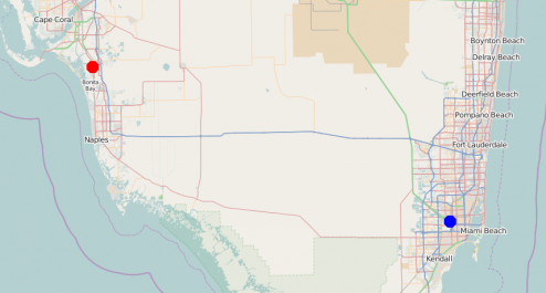 Die Strecke von Miami nach Bonita Springs © http://www.openstreetmap.org